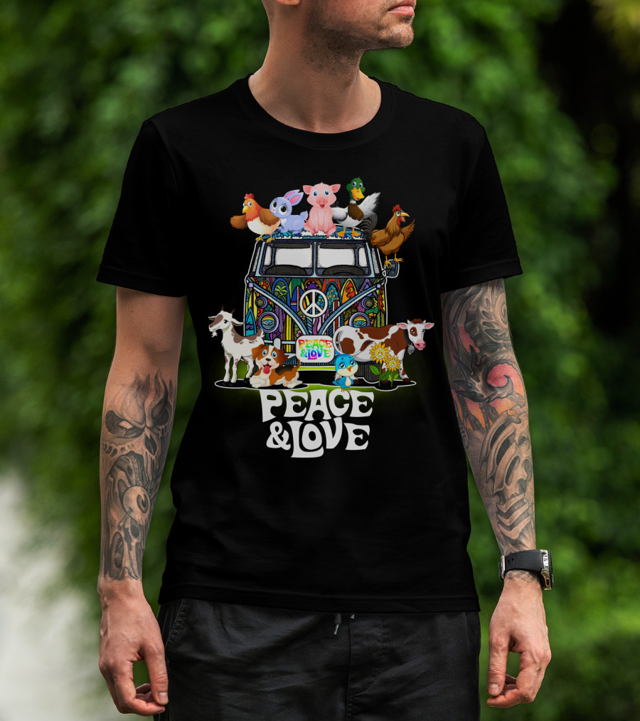 Peace And Love Farmer Animals Van With Peace Sign T-Shirt