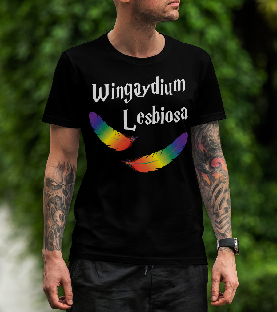 Wingaydium Lesbiosa Rainbow Feathers Magic T-Shirt