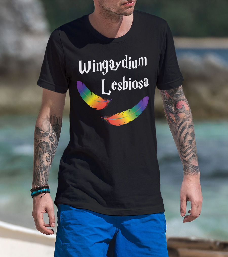 Wingaydium Lesbiosa Rainbow Feathers Magic T-Shirt
