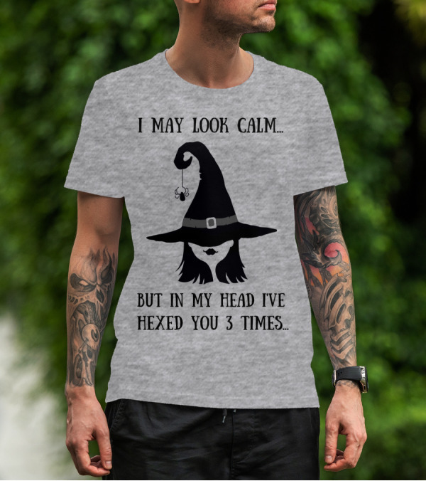 I May Look Calm But In My Head I've Hexed You 3 Times Witch Hat And Spider T-Shirt