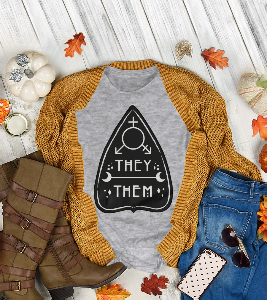They Them Nonbinary Arrow Symbols Crescent Moons Geometric T-Shirt