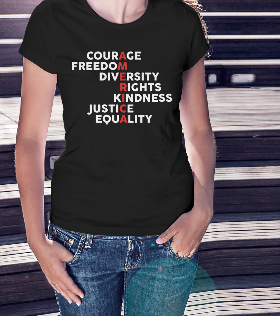 Courage Freedom Diversity Rights Kindness Justice Equality America T-Shirt