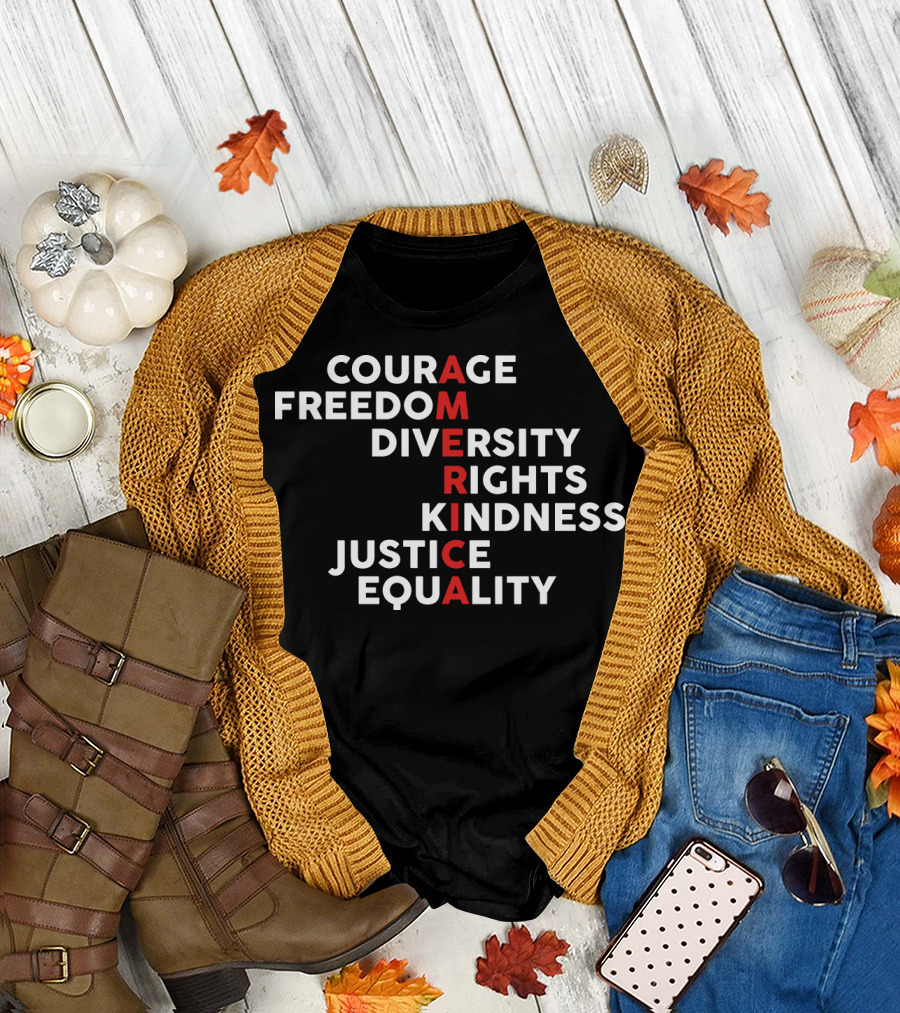 COURAGE FREEDOM DIVERSITY RIGHTS KINDNESS JUSTICE EQUALITY AMERICA T-Shirt