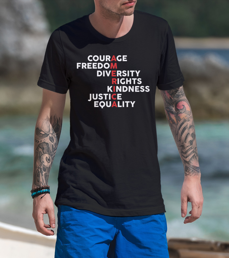 Courage Freedom Diversity Rights Kindness Justice Equality America T-Shirt