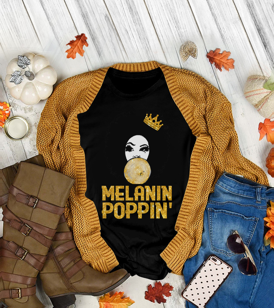 Melanin Poppin' Afro Queen Gold Bubblegum Crown T-Shirt