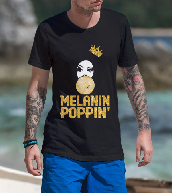 Melanin Poppin' Afro Queen Gold Bubblegum Crown T-Shirt