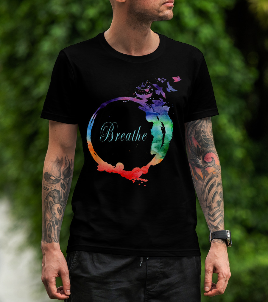 Breathe Cool Heavenly Breath Nature Yoga Watercolor Mandala T-Shirt