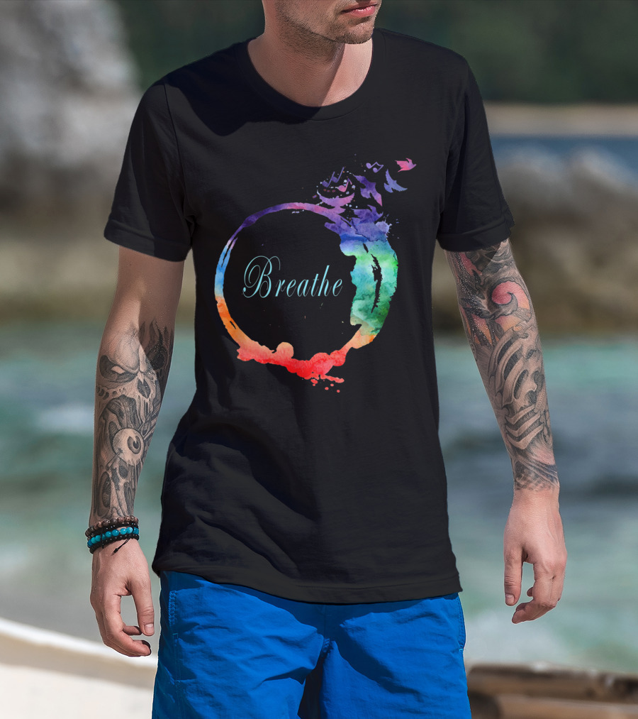 Breathe Cool Heavenly Breath Nature Yoga Watercolor Mandala T-Shirt