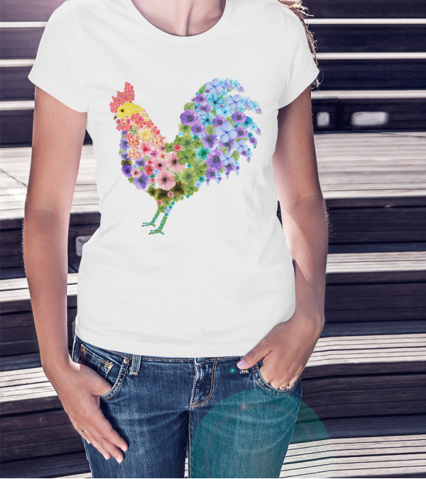 CHICKEN Flower Patterned Rooster With Vibrant Floral Colors T-Shirt