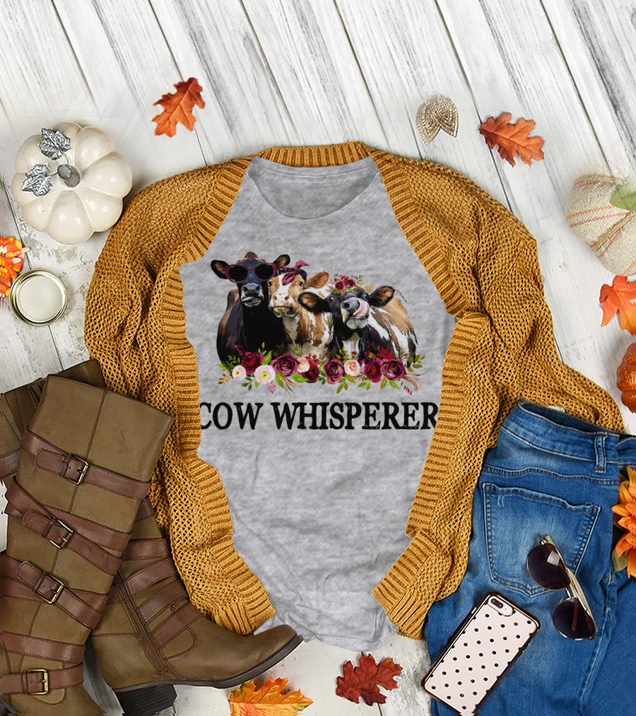 Cow Whisperer Funny Cows with Sunglasses and Flowers T-Shirt