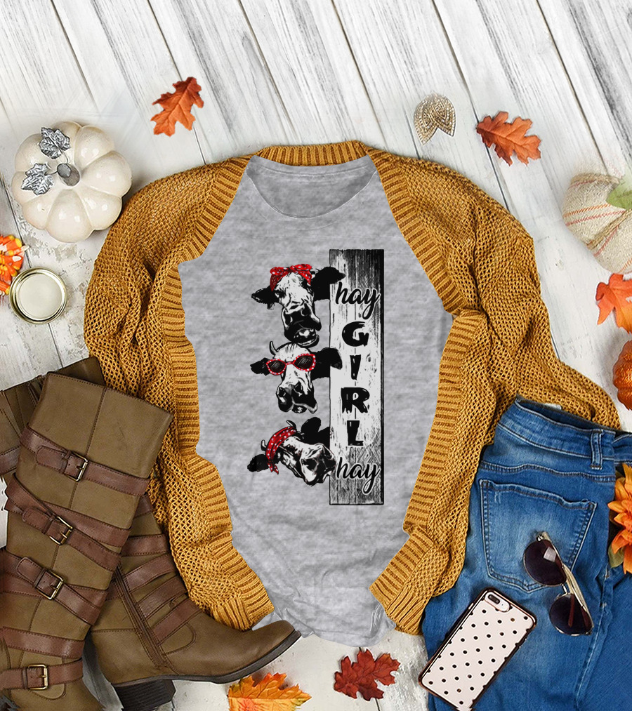 Hay GIRL Hay Cow Trio Red Bandana and Glasses T-Shirt