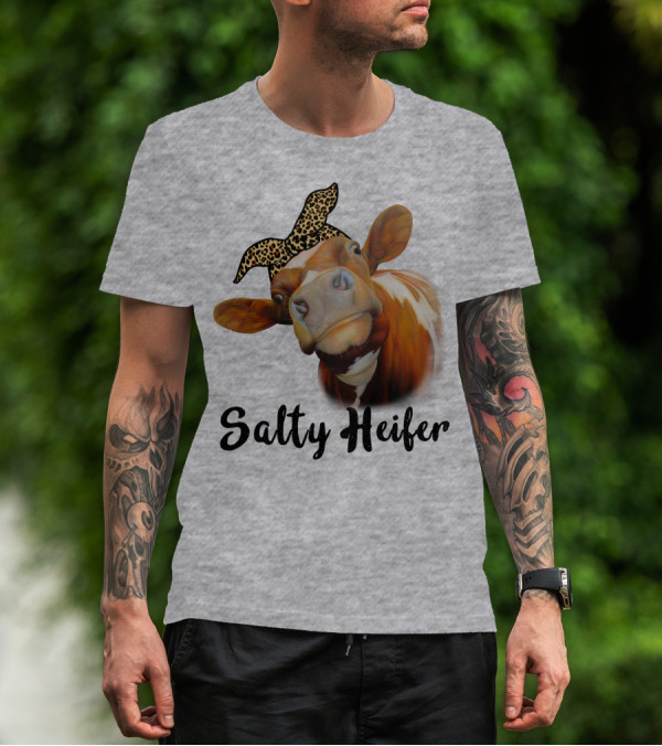 Salty Heifer Leopard Headband Cow T-Shirt