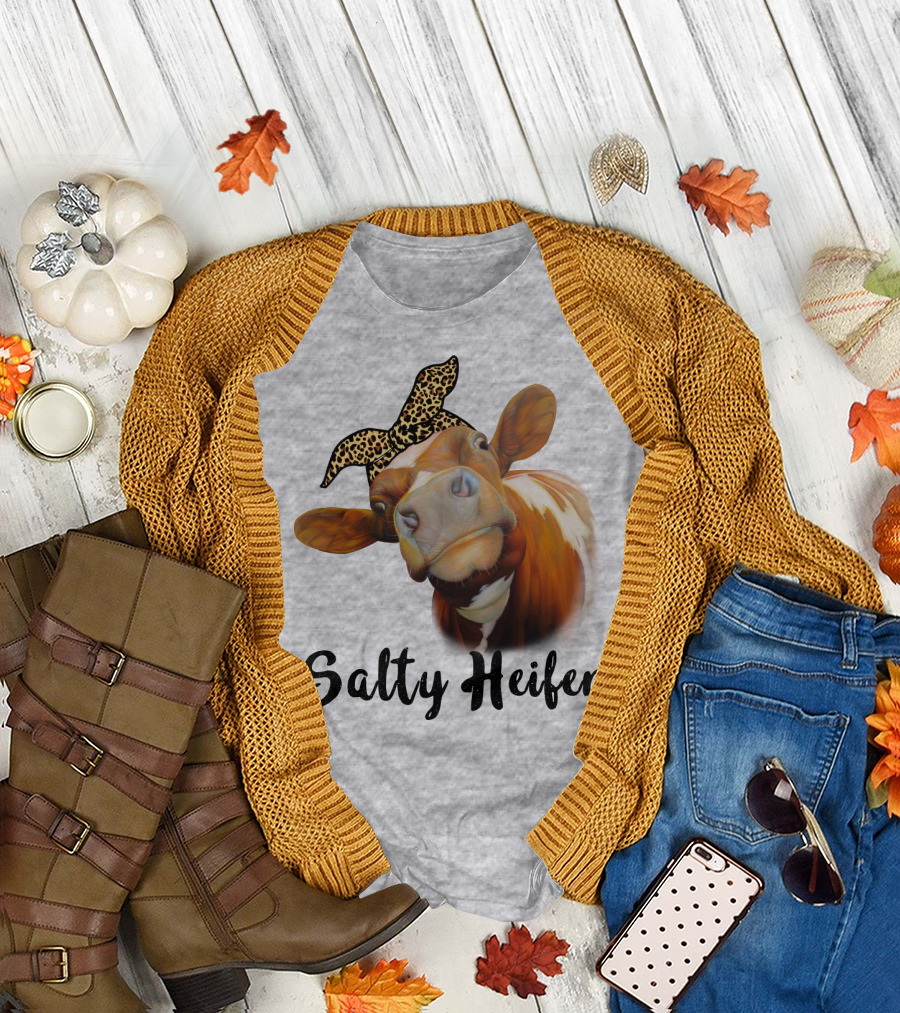 Salty Heifer Leopard Headband Cow T-Shirt