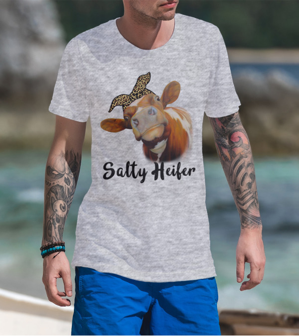 Salty Heifer Leopard Headband Cow T-Shirt