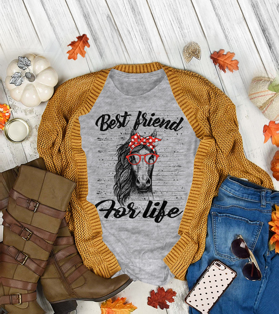 Best Friend For Life Horse with Red Polka Dot Bow and Glasses T-Shirt
