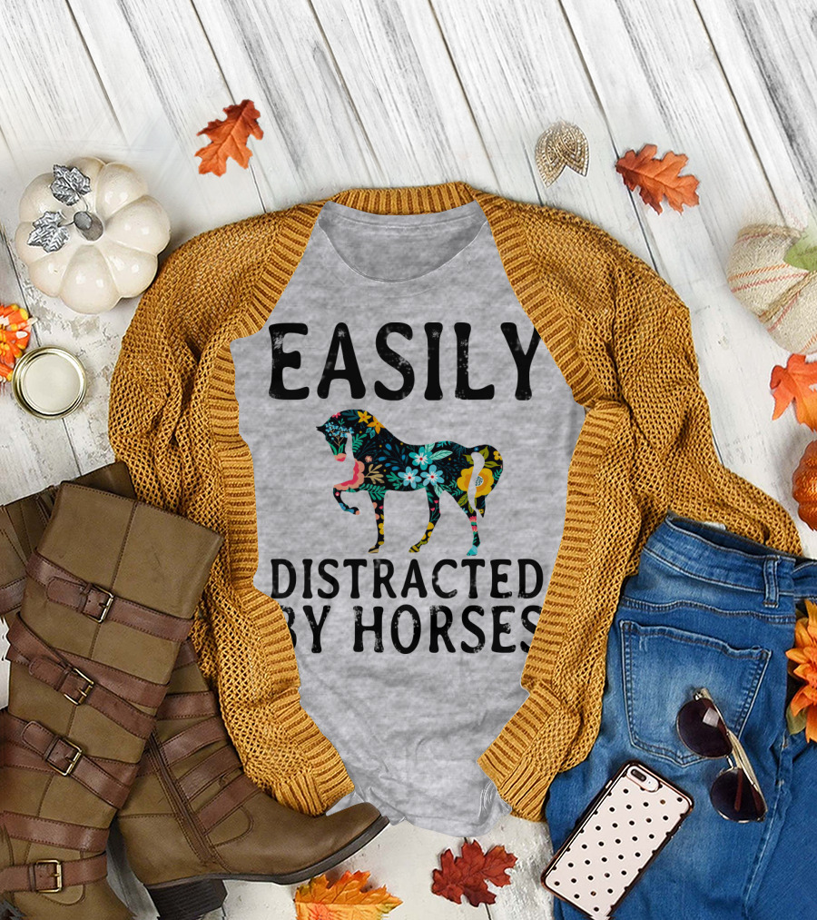 Easily Distracted by Horses Floral T-Shirt