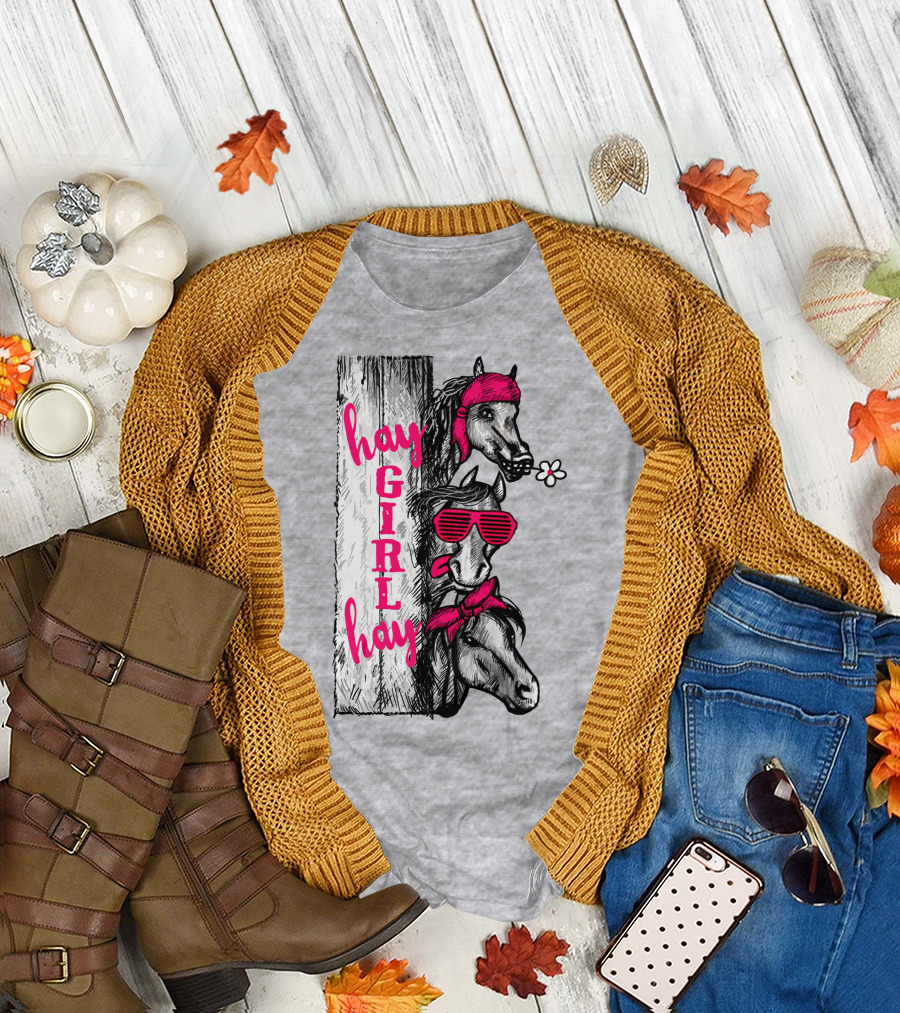 Hay GIRL Hay Funny Horse Trio with Bandanas and Sunglasses T-Shirt