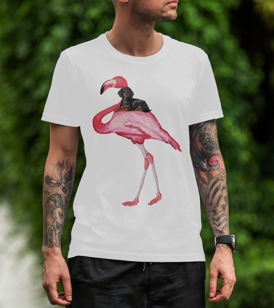 Flamingo And Dachshund Adventure T-Shirt