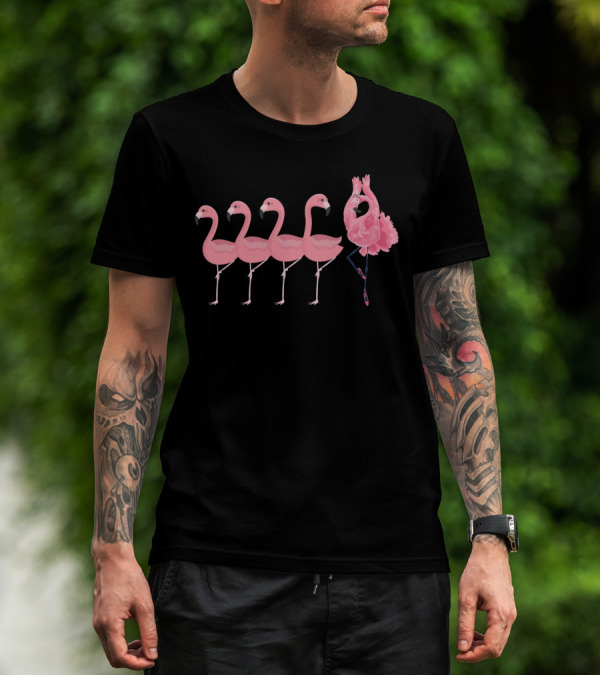 BALLET FLAMINGO IN TUTU AND SLIPPERS AMONGST FLAMINGOS T-Shirt
