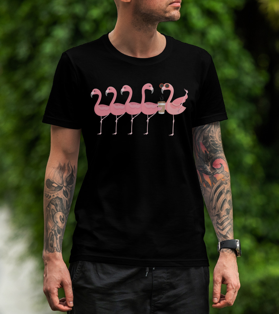 Coffee Lover Flamingo Lineup With Sunglasses T-Shirt