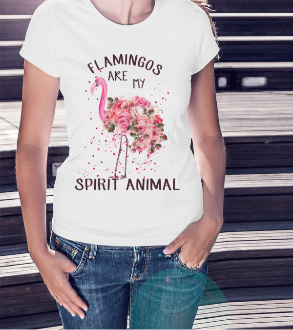 Flamingos Are My Spirit Animal Floral Flamingo Roses T-Shirt