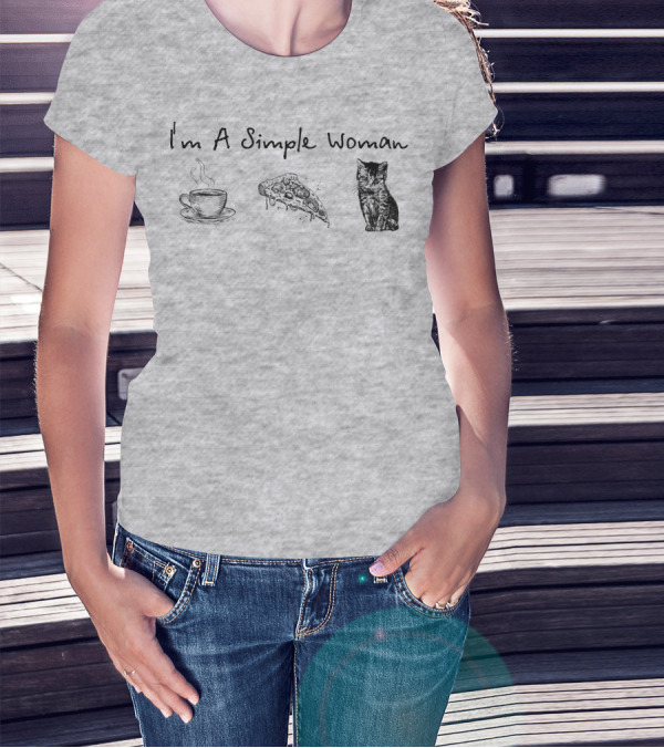 I'm A Simple Woman Coffee Pizza Cat T-Shirt