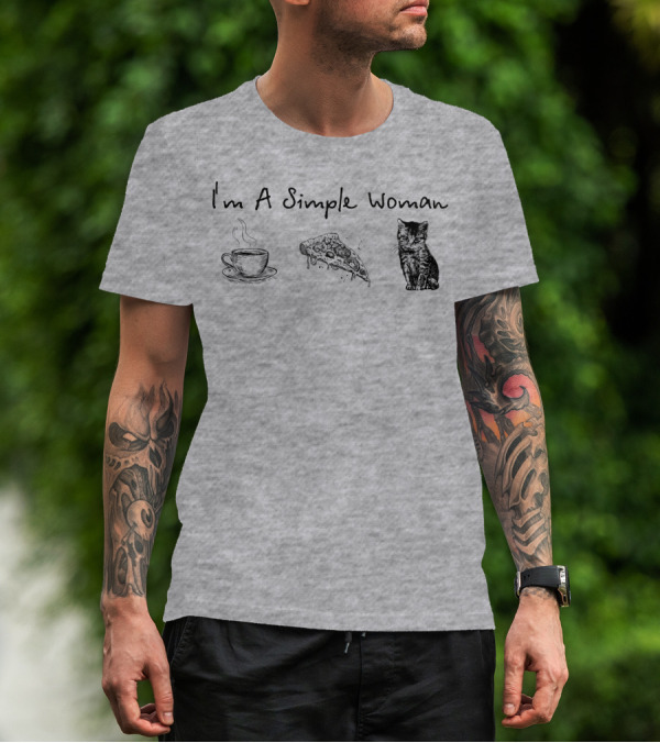 I'm A Simple Woman Coffee Pizza Cat T-Shirt
