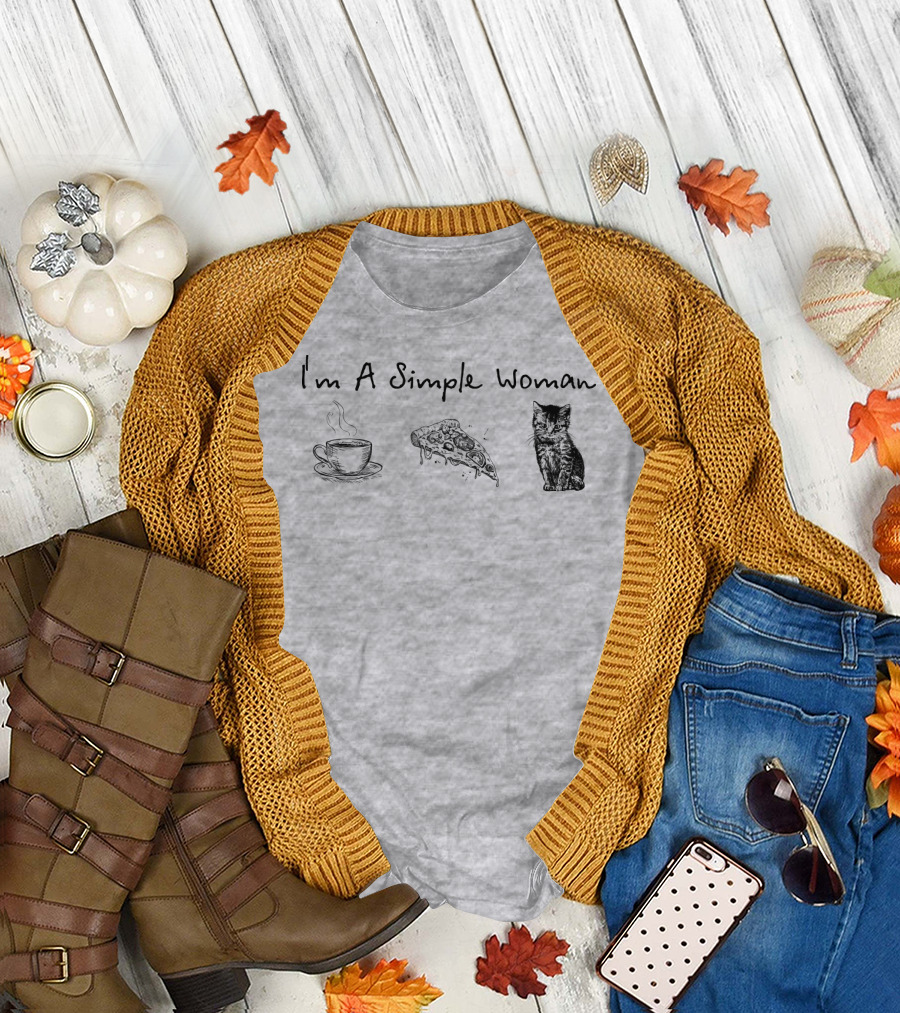 I'm A Simple Woman Coffee Pizza Cat T-Shirt