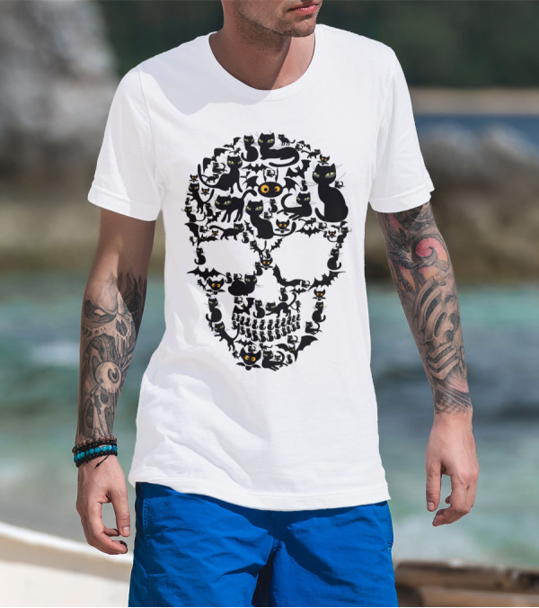 Cat Skull Bat Eyes Halloween Cats T-Shirt