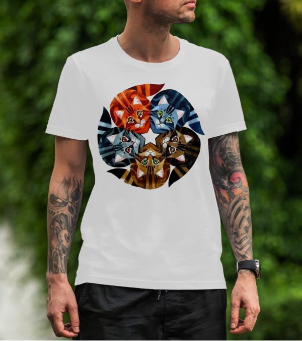 Cat Star Kaleidoscope With Five Colorful Cats In A Circle T-Shirt
