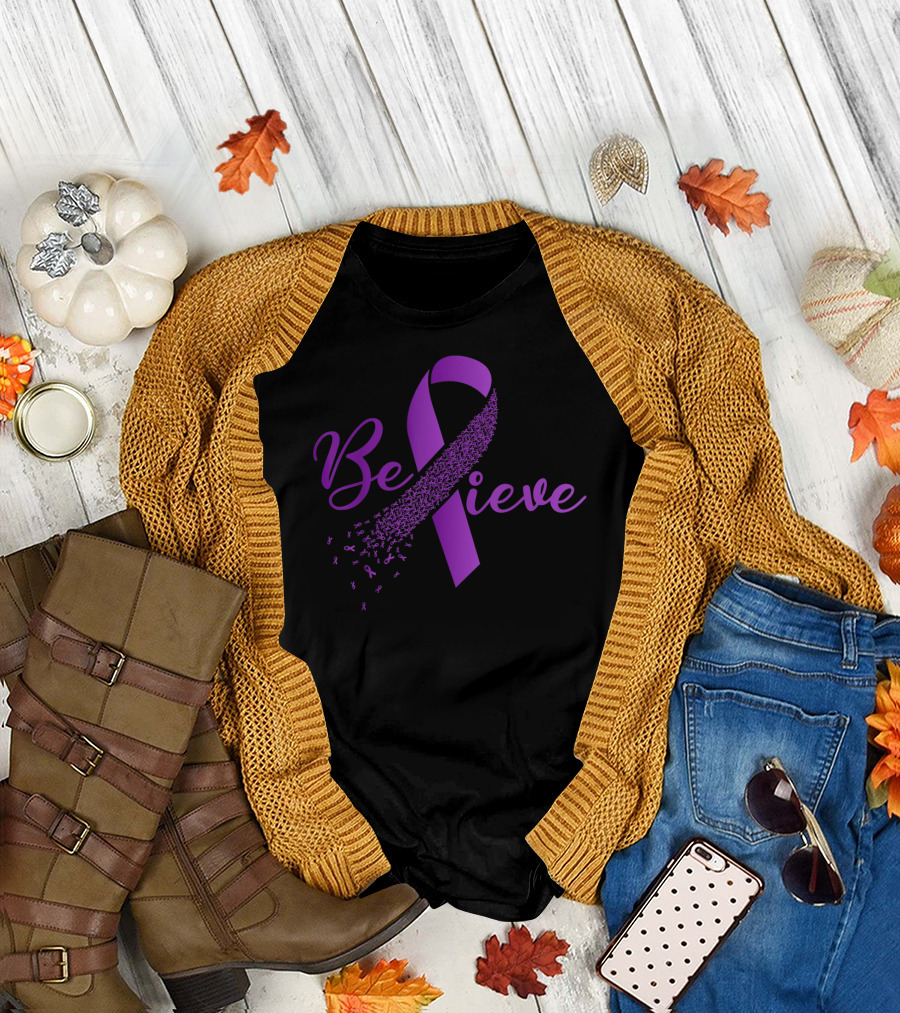Believe Purple Ribbon Domestic Violence Awareness T-Shirt