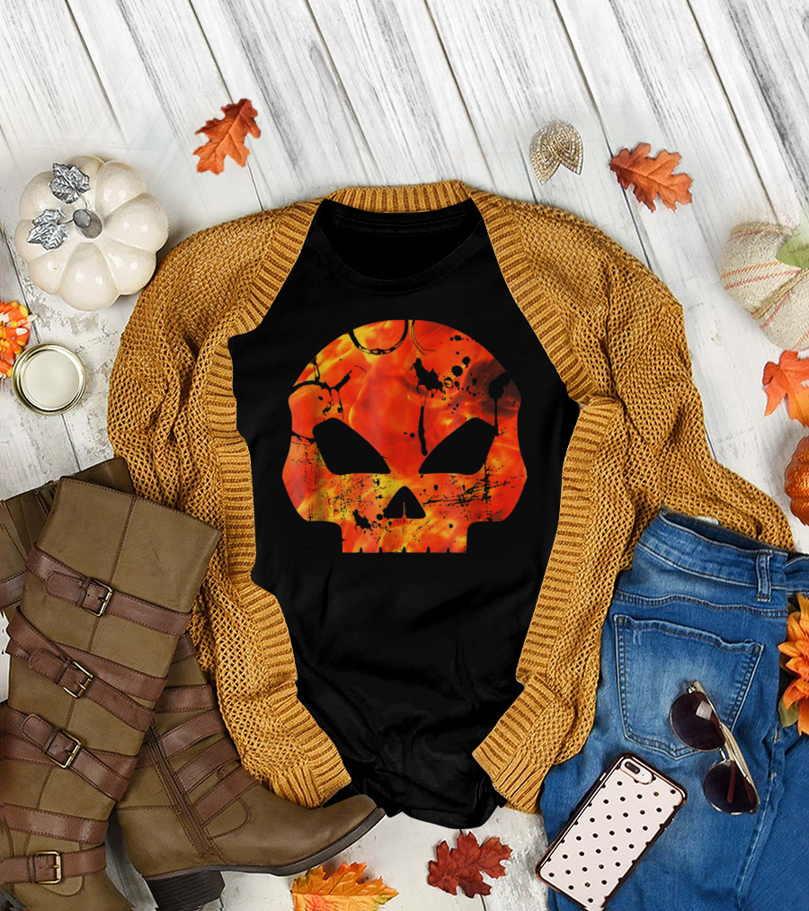 Alien Skull Fiery Pattern T-Shirt