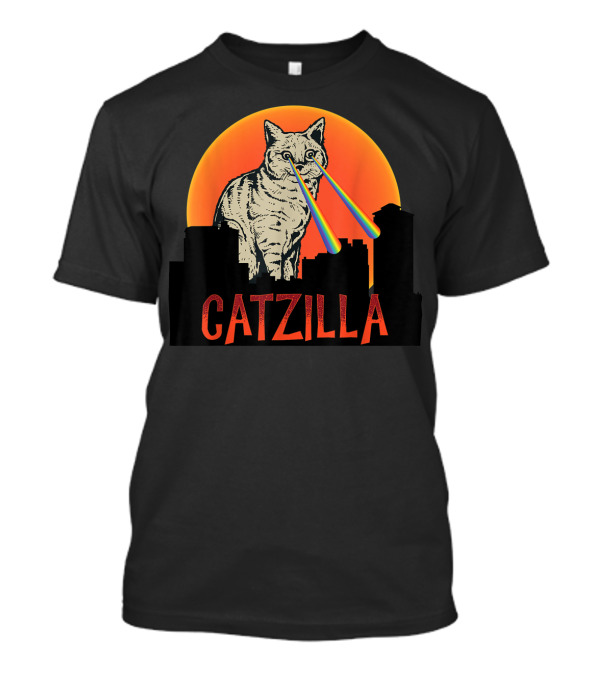Catzilla Cat Rainbow Laser Eye Skyline Monster T-Shirt