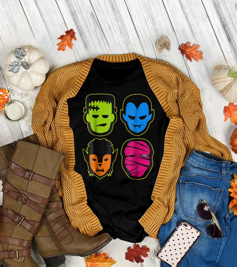 Classic Monsters Frankenstein Dracula Werewolf Mummy T-Shirt