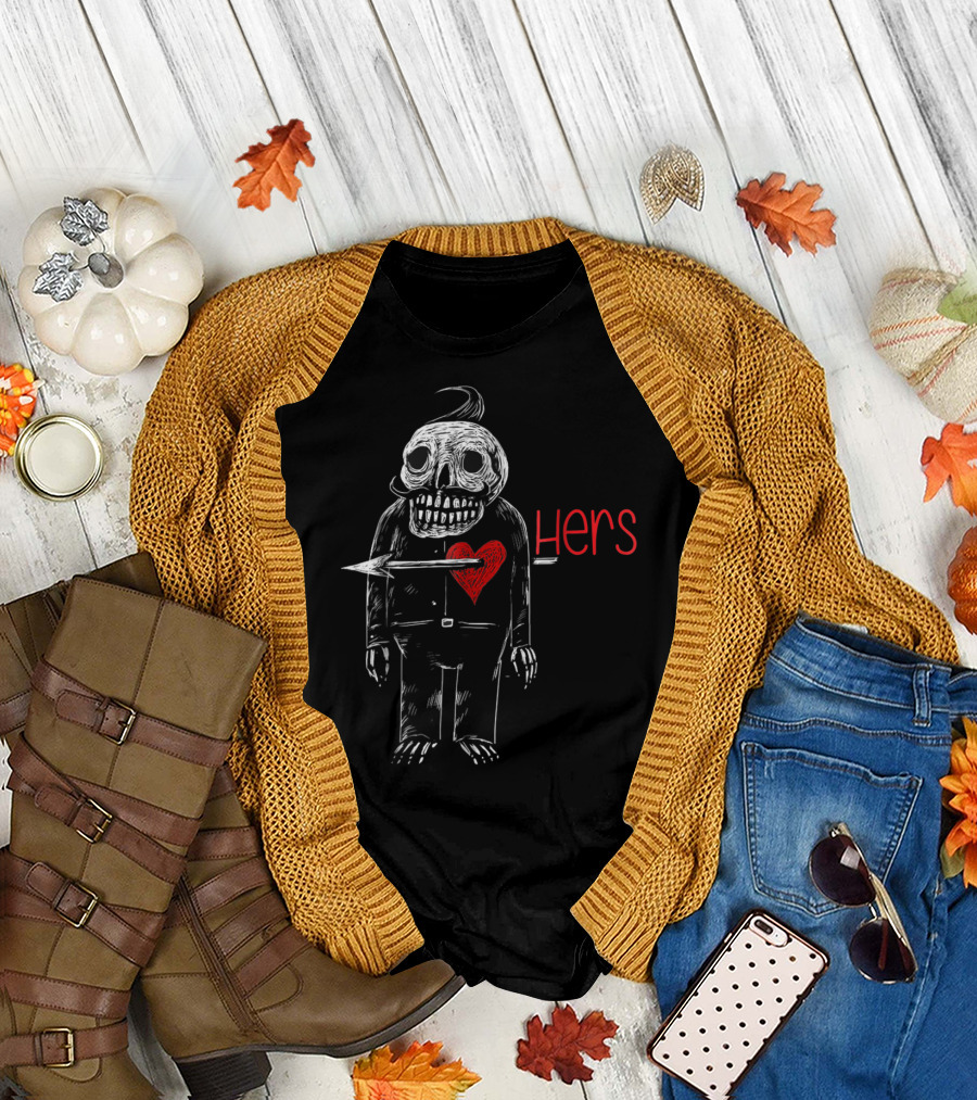 Couple Halloween Funny Hers Skeleton Heart Arrow T-Shirt