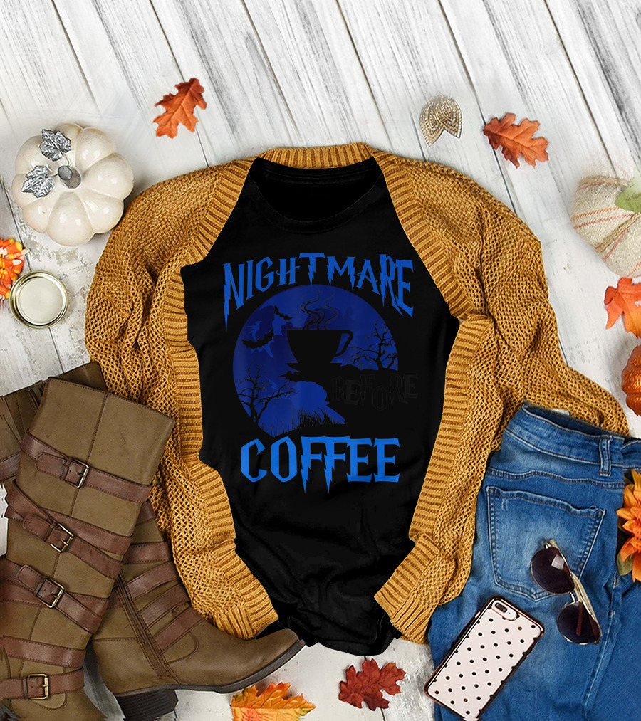 Nightmare Before Coffee Halloween Cute Cup Scene T-Shirt