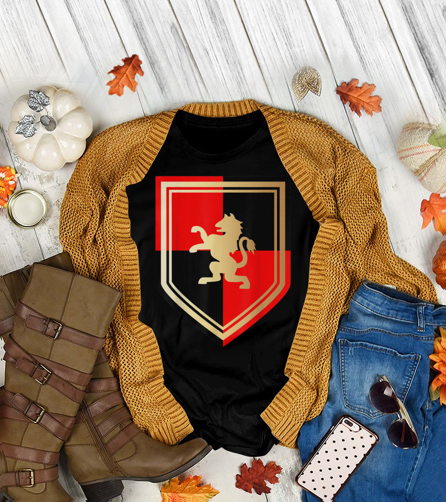 Golden Medieval Knight Armor Crest Halloween Unique Red and Black Shield T-Shirt