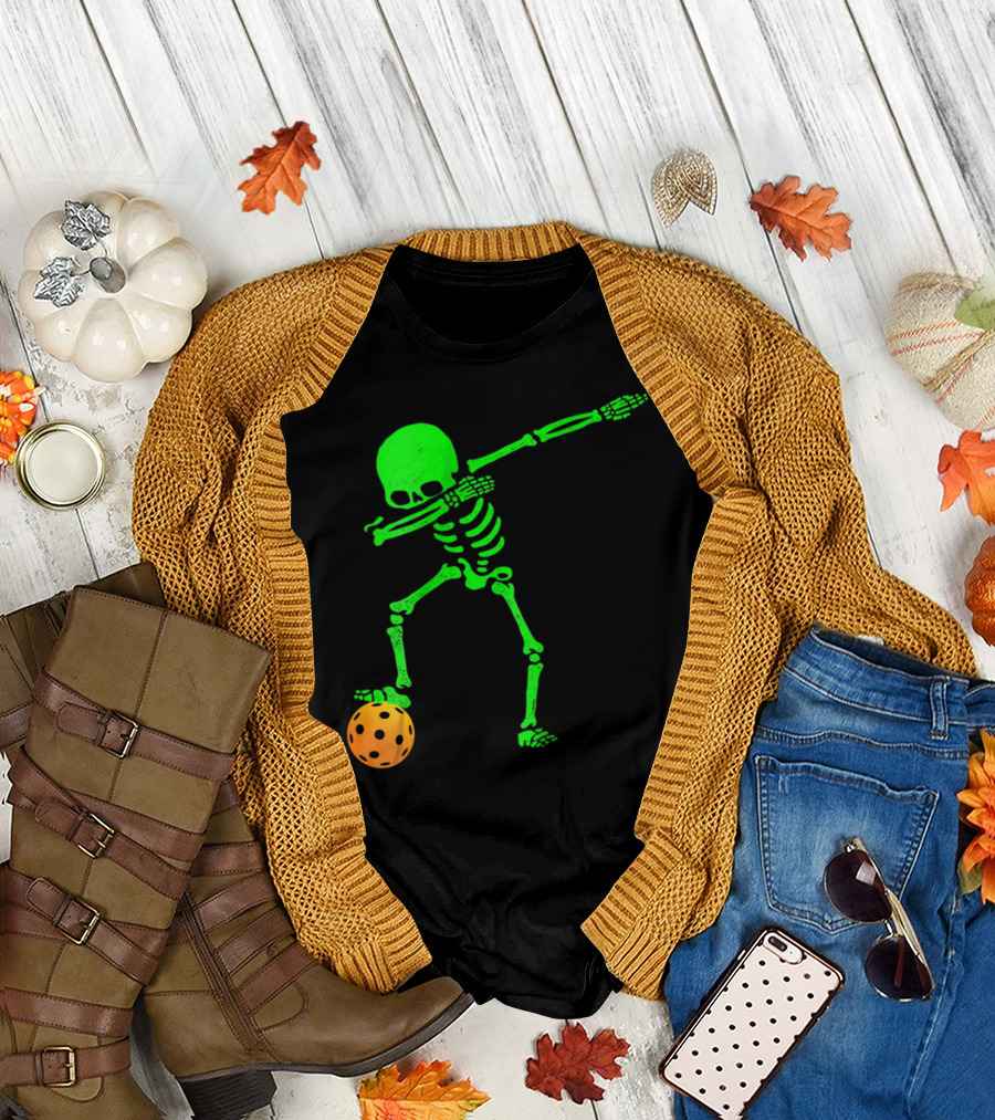 Dabbing Skeleton Neon Pickleball T-Shirt