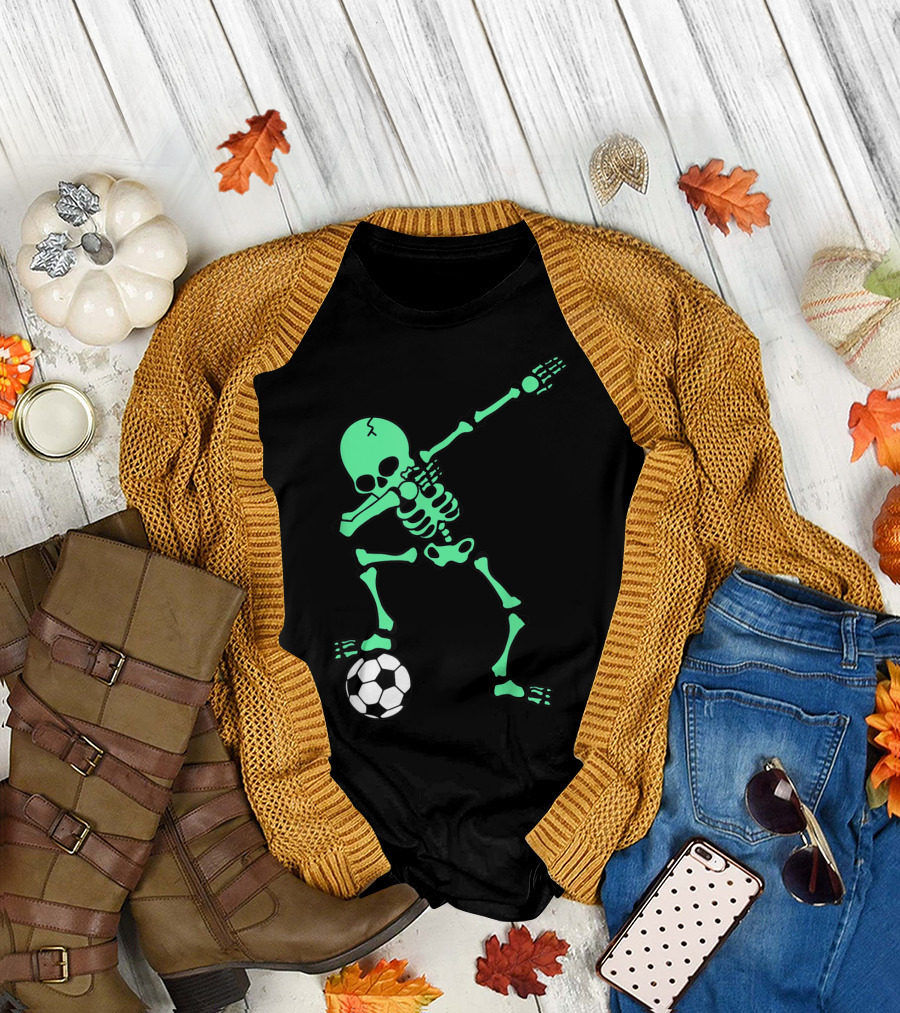 Dabbing Skeleton Soccer Halloween Dab Football T-Shirt