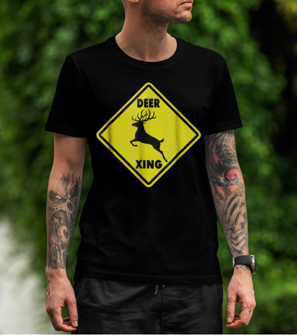 Deer Xing Sign Halloween Party Costume Deer Crossing Warning Sign T-Shirt