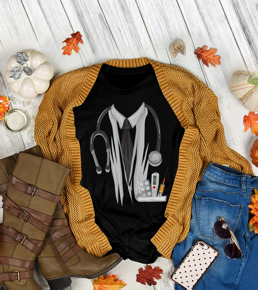 Doctor Nurse Halloween Costume Stethoscope Thermometer Syringe T-Shirt