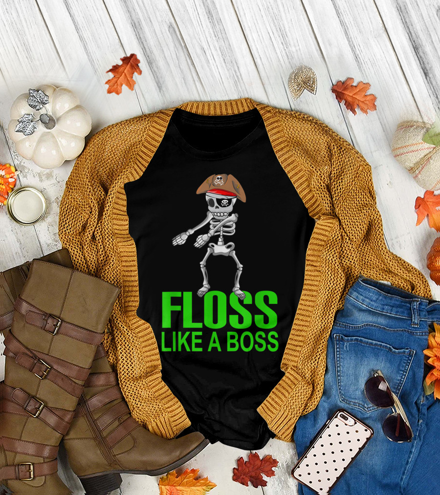 Floss Like A Boss Skeleton Pirate with Hat T-Shirt