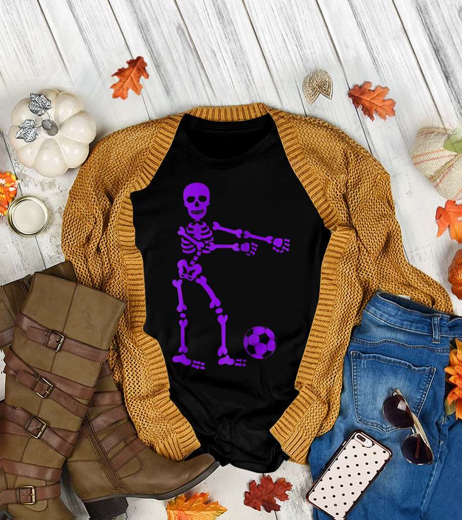 Flossing Purple Skeleton with Soccer Ball T-Shirt