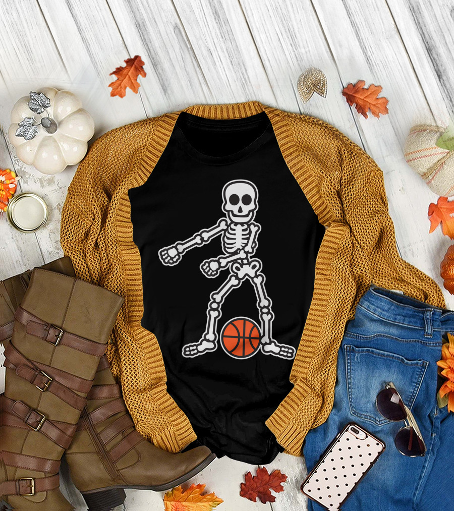 Flossing Skeleton with Basketball T-Shirt