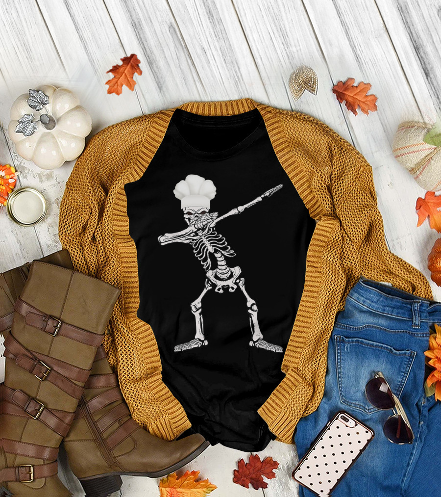 Funny Chef Skeleton Dabbing T-Shirt