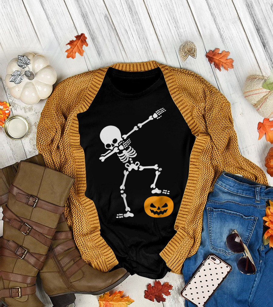 Funny Dabbing Skeleton with Pumpkin Head T-Shirt