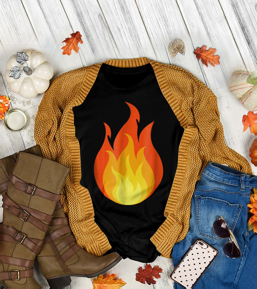 Funny Fire Emoji Flame Hot Iconic T-Shirt