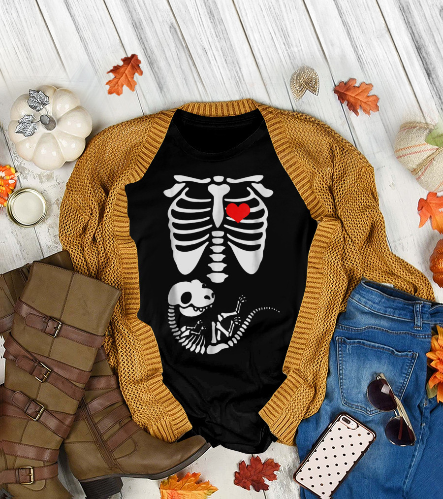 Humorous Halloween Dinosaur Skeleton Maternity T-Shirt