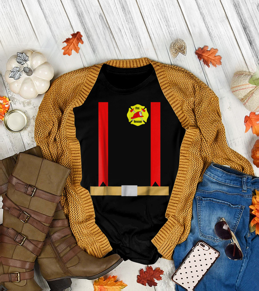 Fire Rescue Funny Halloween Firefighter Costume T-Shirt