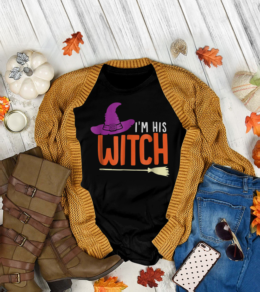 Halloween I'm His Witch Broomstick Hat T-Shirt